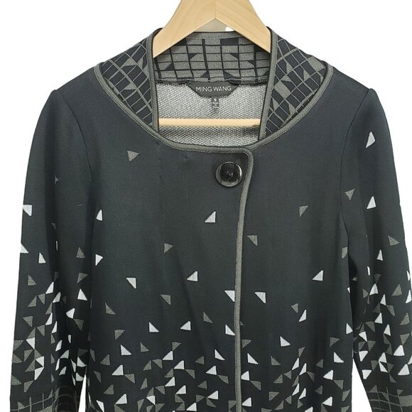 Ming Wang Top Button Cardigan Women's Size S Black Gray Triangle - Picture 3 of 10